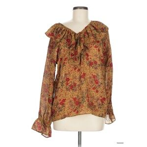 Vintage Harlow Floral Ruffle Blouse Romantic Goth Victorian Revival 90s Does 70s